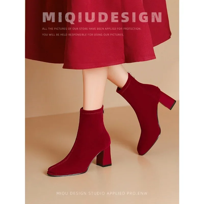 Big Red Boots Woman Shoes Wedding Bride Elegant Boot and Ankle Boots for Women Chunky Fashion Luxury Fashion High Heels on Offer