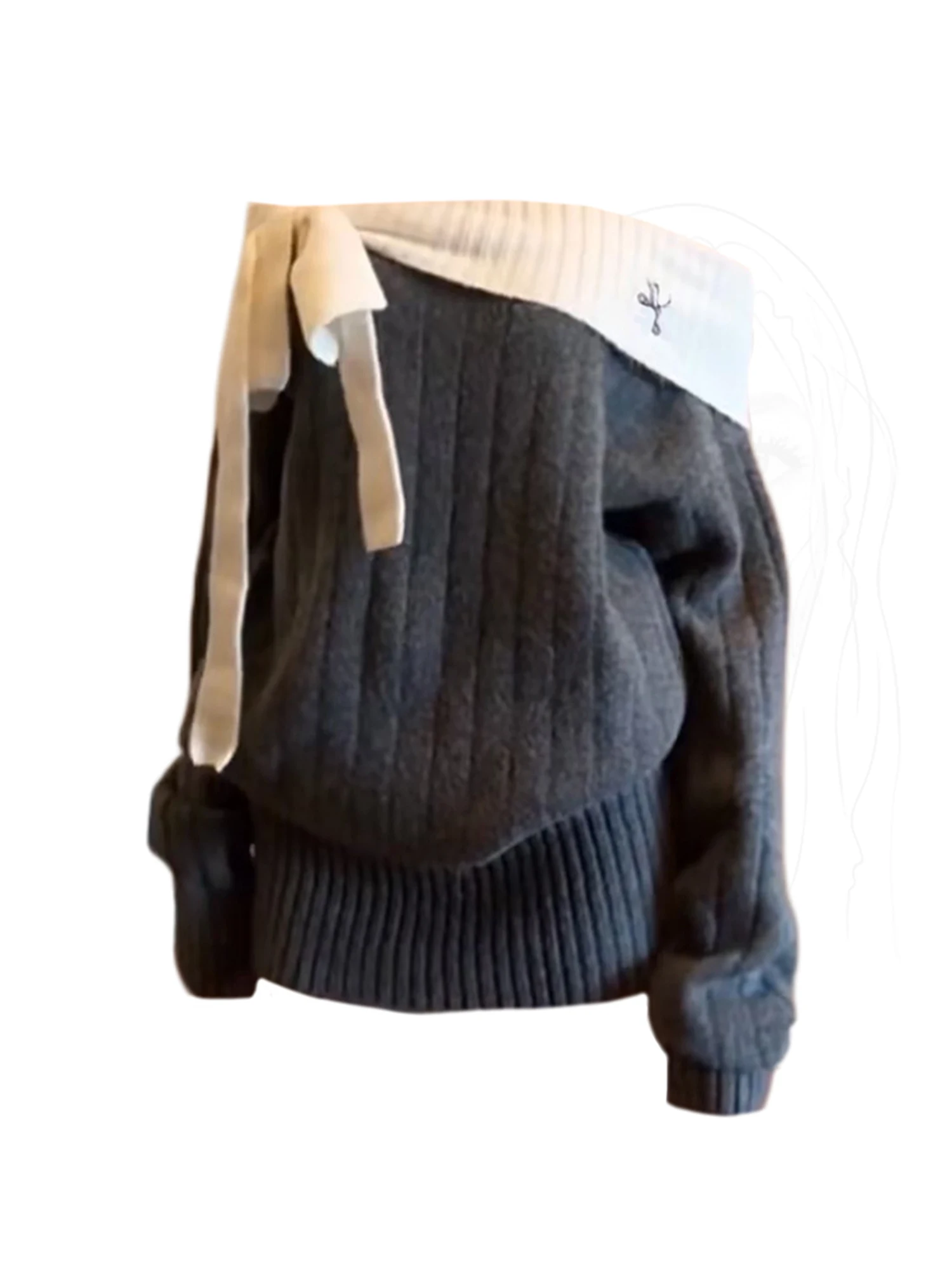 

Женское серое вязаное мини-платье, винтажное элегантное платье с длинным рукавом и вырезом на шее, вечернее платье с бантом и открытыми плечами, цельное платье, одежда на осень