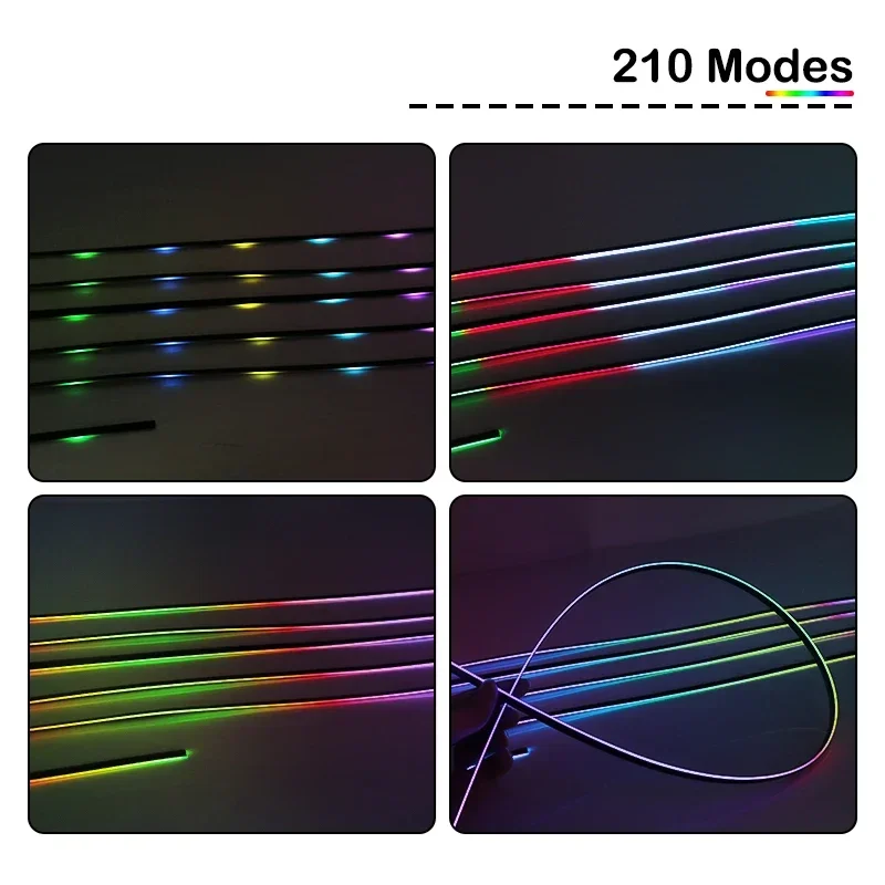 18 in 1 Car Ambient Light 64 Color Acrylic Strips Bluetooth App Control 110cm 90cm 75cm 35cm 20cm Full Colors RGB Car Interior