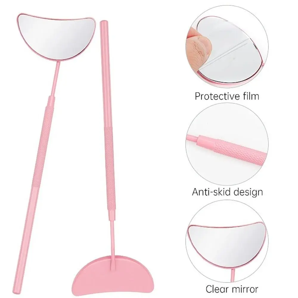 Miroir d'extension de cils en forme de lune en acier inoxydable, poignées amovibles, fournitures de maquillage, outil de levage de cils, accessoires de beauté, nouveau