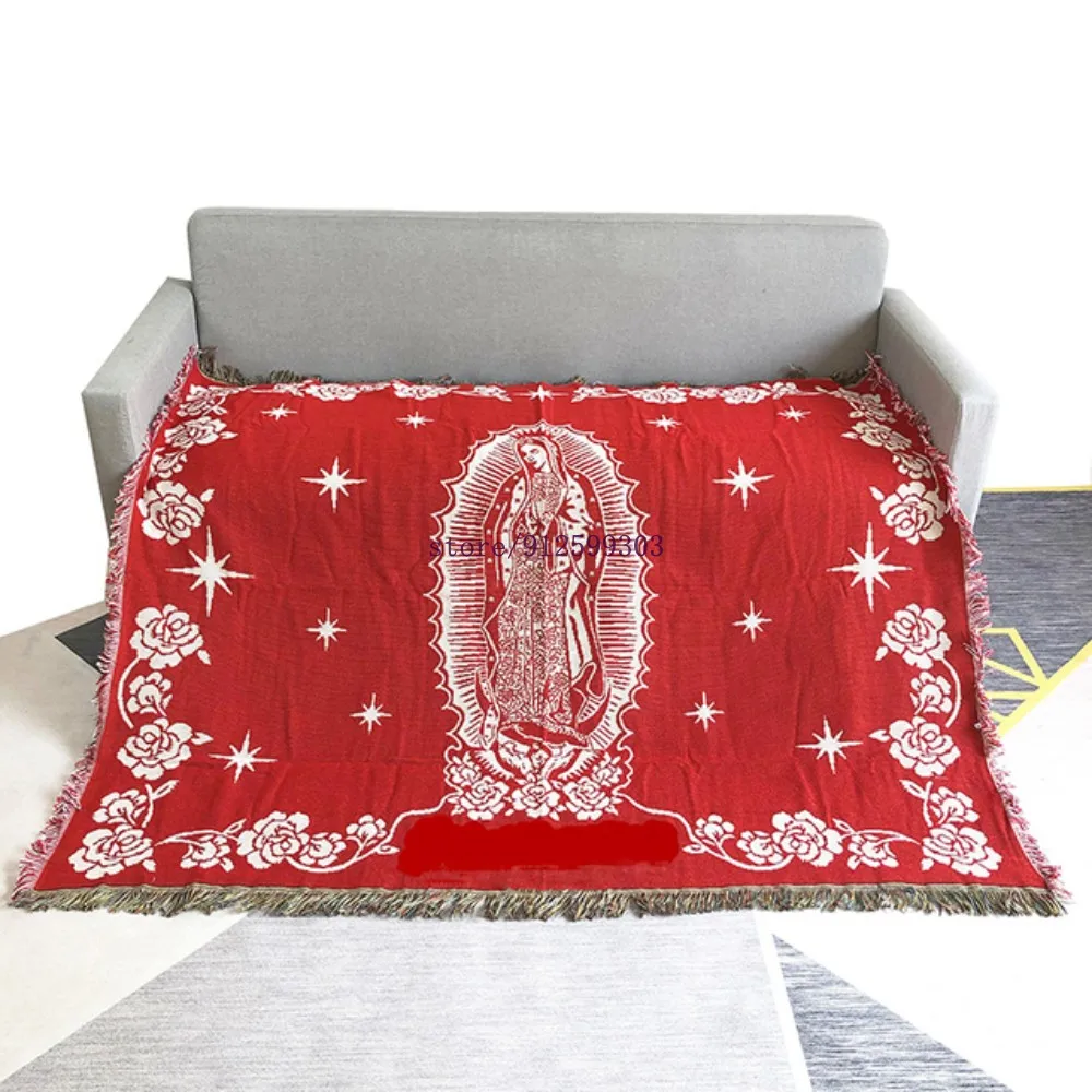 Super Virgin Mary Black Red Blanket Personality Tapestry Office Air Conditioning Blanket Nap Blanket Living Room Sofa Ornaments