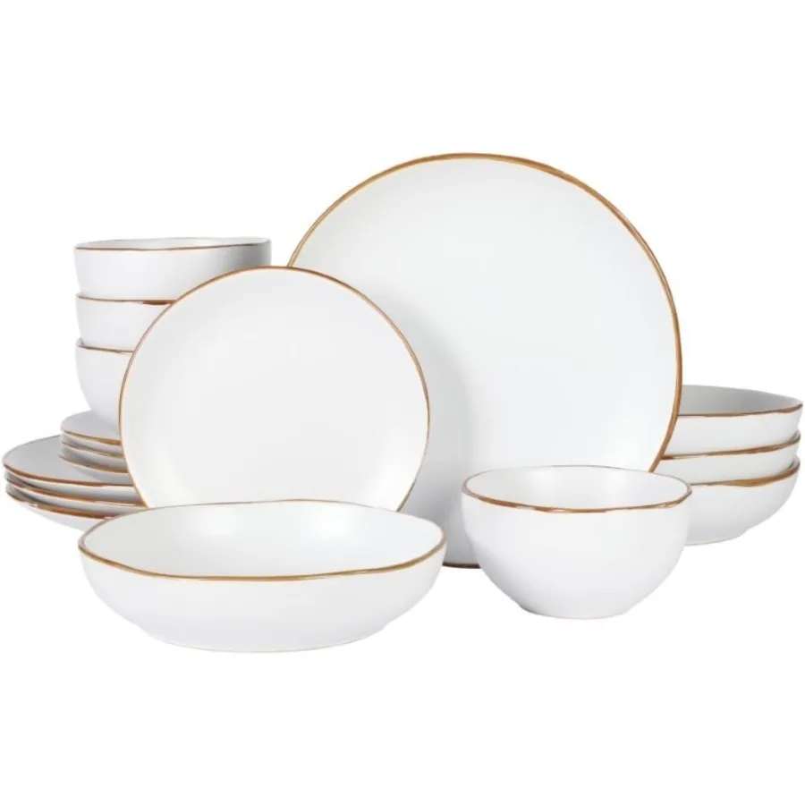 

Hazeltine 16Piece White Stoneware Dinnerware Set Durable Ceramic Kitchen Dinner Set for Everyday Dining Elegant Tableware for H