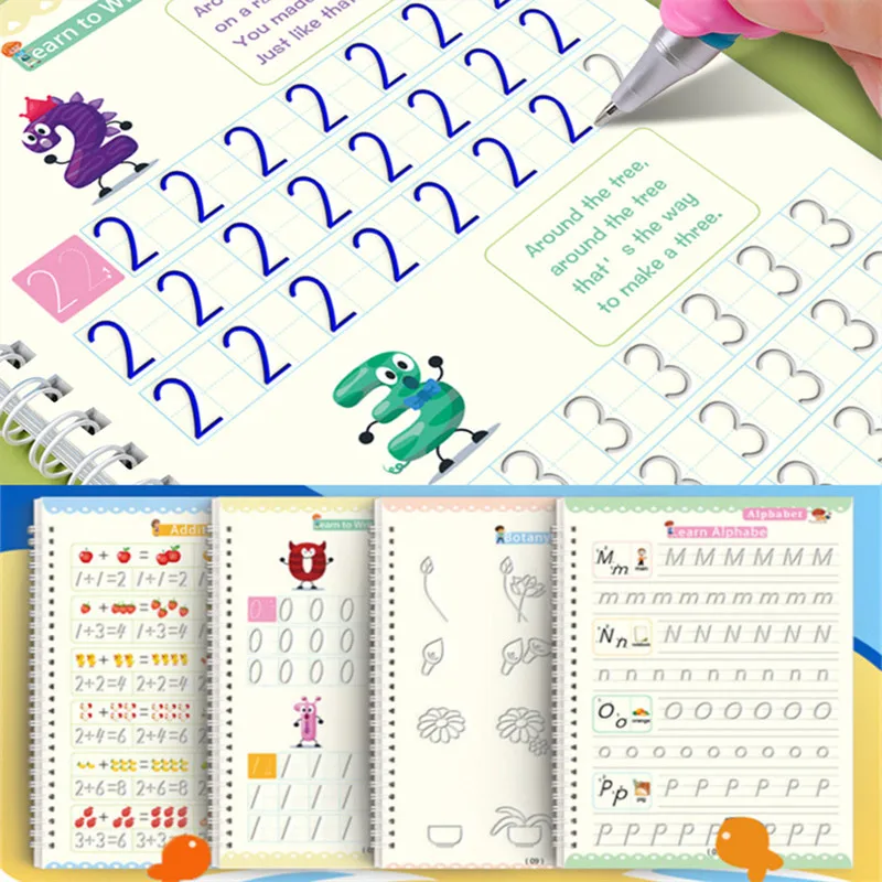 Cuaderno mágico reutilizable para niños, juguetes de dibujo, bolígrafo, Control, entrenamiento, escritura, pegatina, juguete educativo de aprendizaje, regalo, 1 Uds.