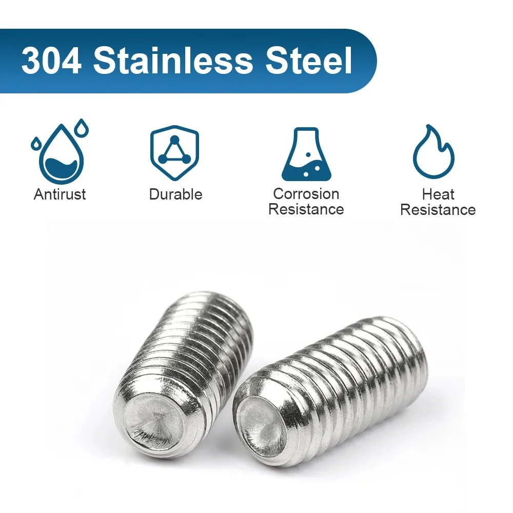HOWSHENG Headless Grub Screw 304 Stainless Steel Cup-Tip Set Screws Hexagon Socket Set Screw Cup Point M2 M3 M4 M5 M6-M10 DIN916