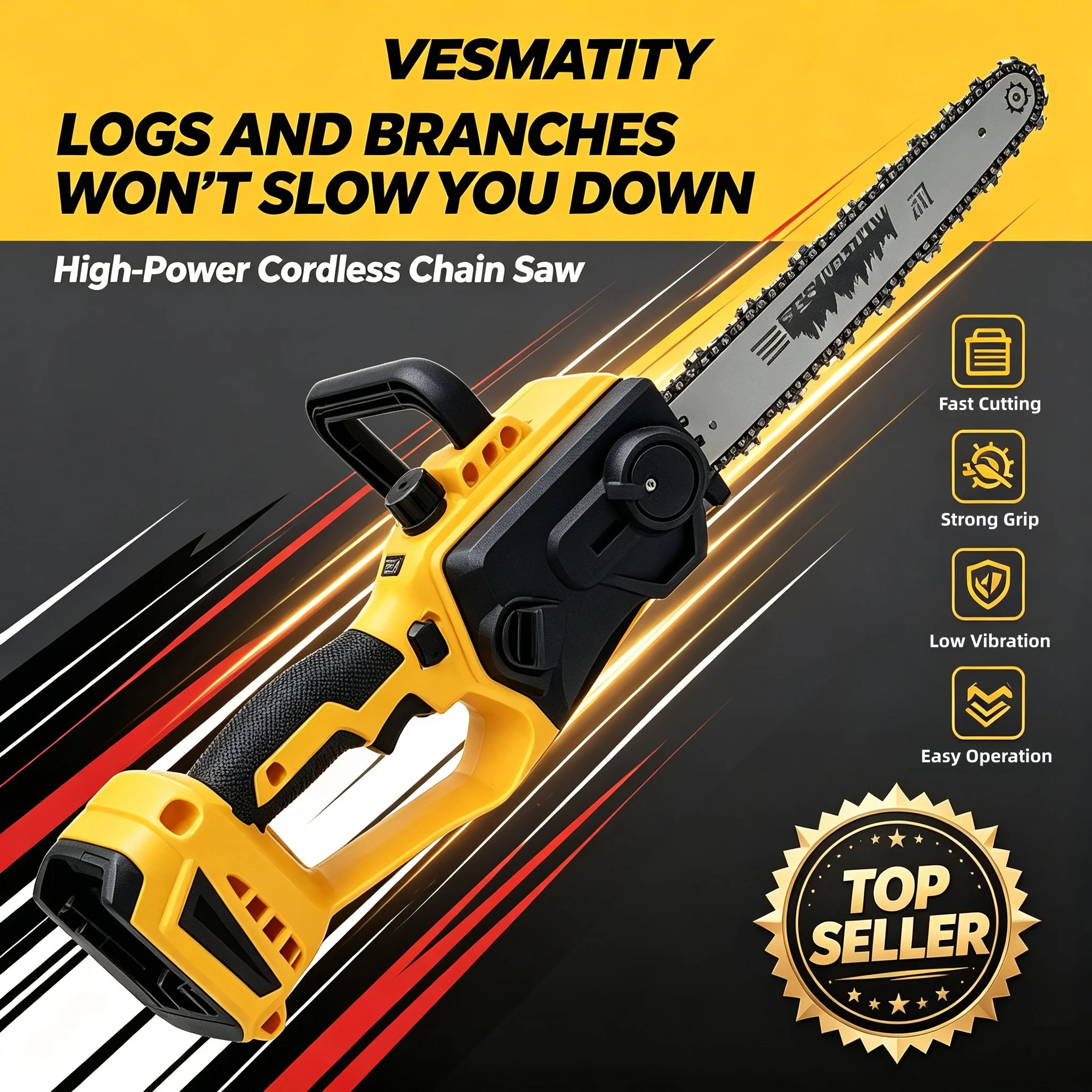 VESMATITY  40V 16 Brushless Cordless Chainsaw Compatible with 20V MAX Battery Handheld Electric Chain Saw for Tree Wood Cutting