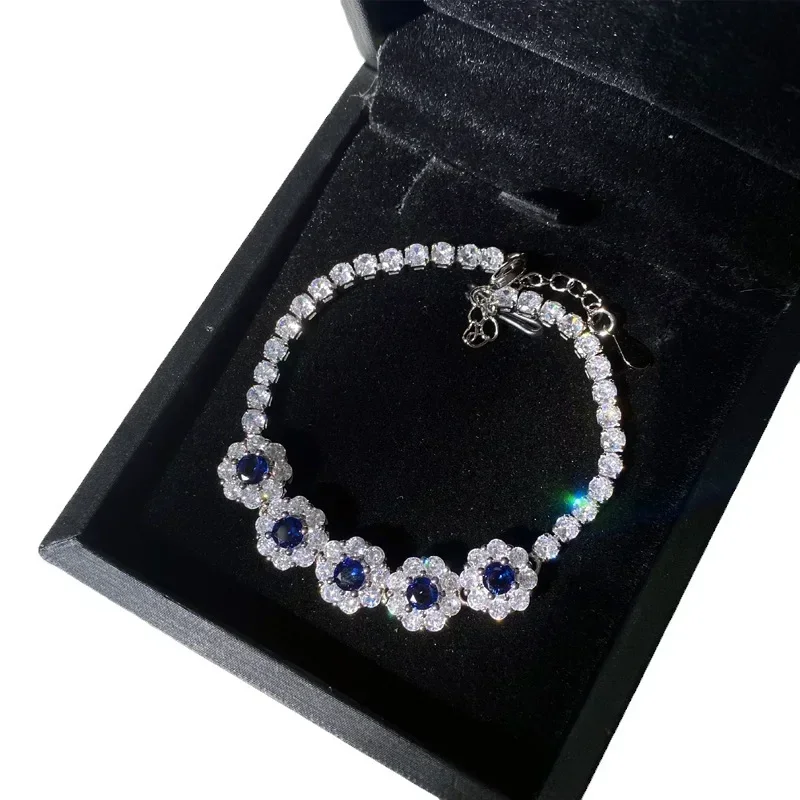 MDL مويسا!ite نمط أوائل الصيف جديد ديزي الزمرد Jitterbug 5 قطع تنزانيت اللون الأزرق جوهرة مزاجه الشاي خاتم الماس #5