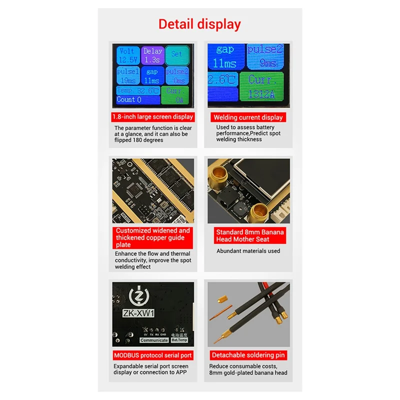 

XW1 Portable Spot Welding Machine DIY Accessories 18650 Lithium Battery Nickel Sheet Color Screen LCD Double Pulse 12V