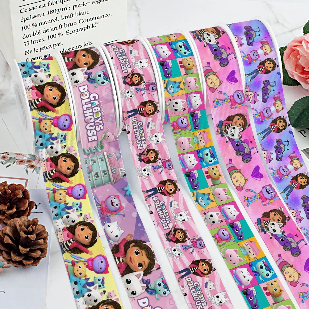 Cartoon Dolls G Girl Cat 5 Yards Printed Grosgrain Ribbon for Cheer Bows DIY Girl Headwear Hair Bows Satin Ribbon