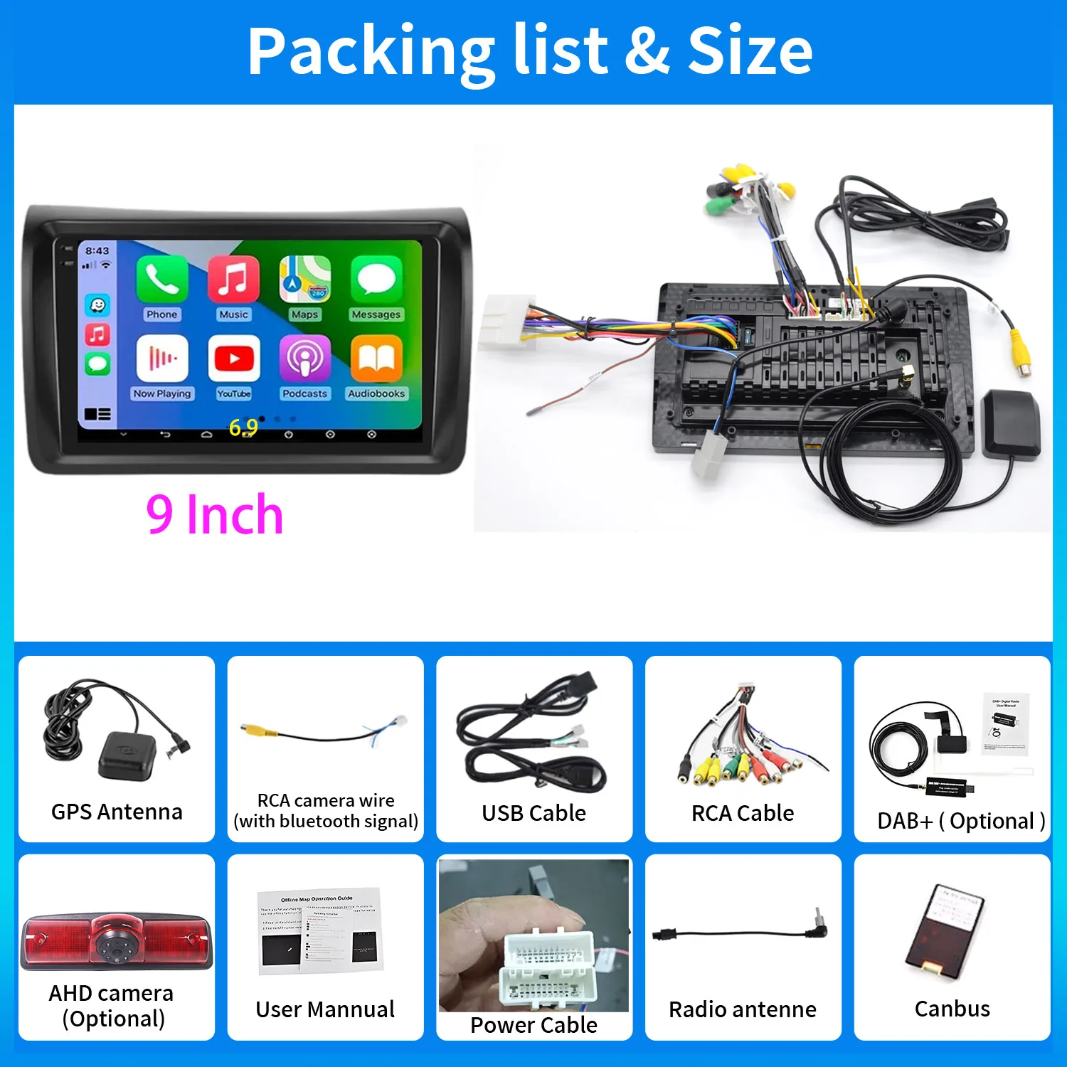 Android Auto car radio wireless Bluetooth Carpaly RDS GPS Navigation+AHD rear view camera for NISSAN NV200 NV1500 NV2500 NV3500