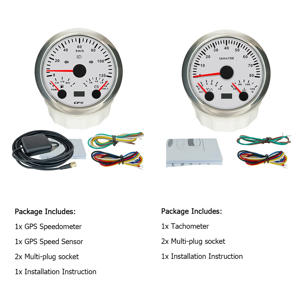 Rhaxel 85mm Gauge Set 3 in 1 GPS Speedometer 120KMH 200KM with Tachometer Fuel Level Oil Pressure Water Temp 12V for Car SUV