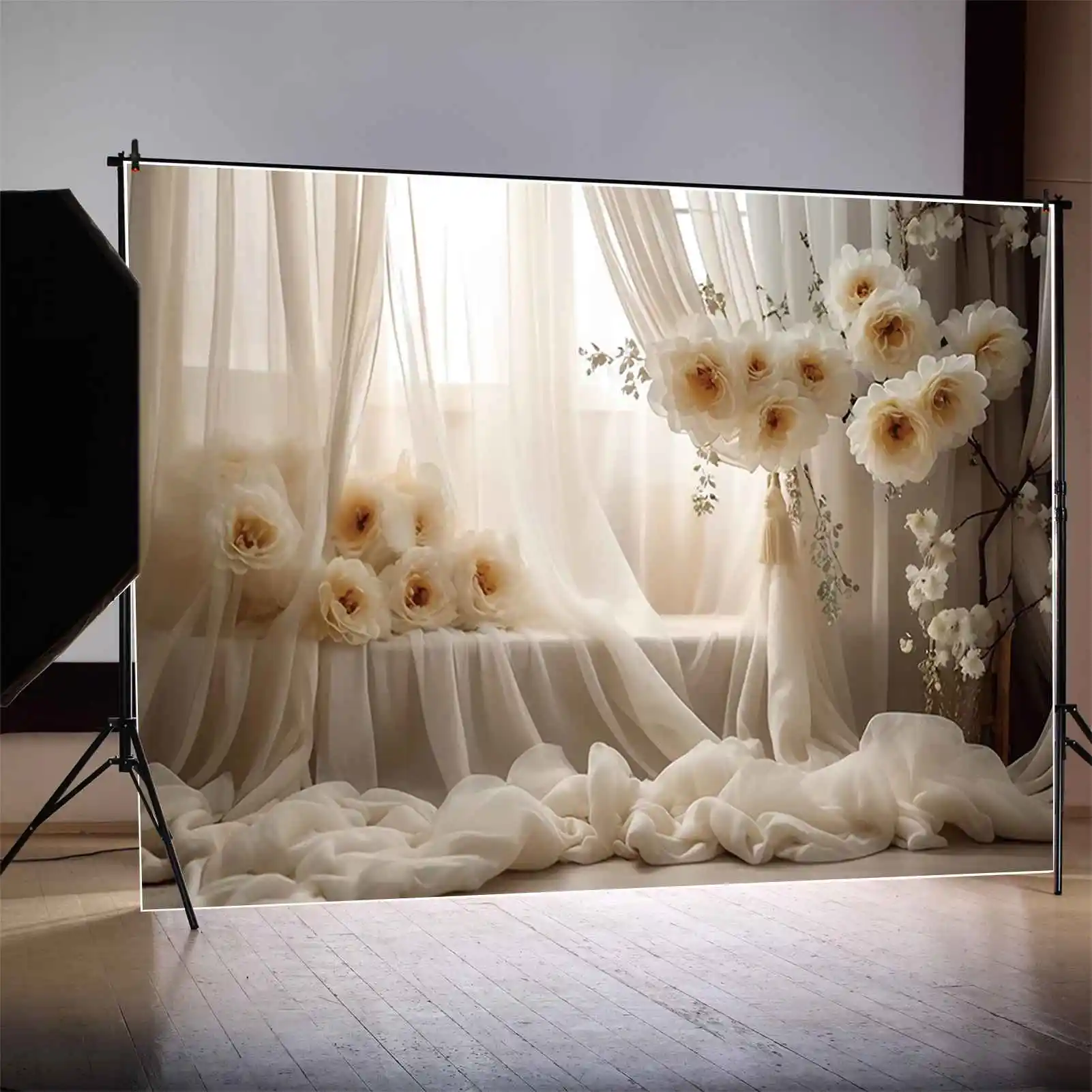 MOON.QG Flower Curtain Bohemian Style Backdrops Birthday Portrait Wedding Backgrounds Party Decoration Photozone Props