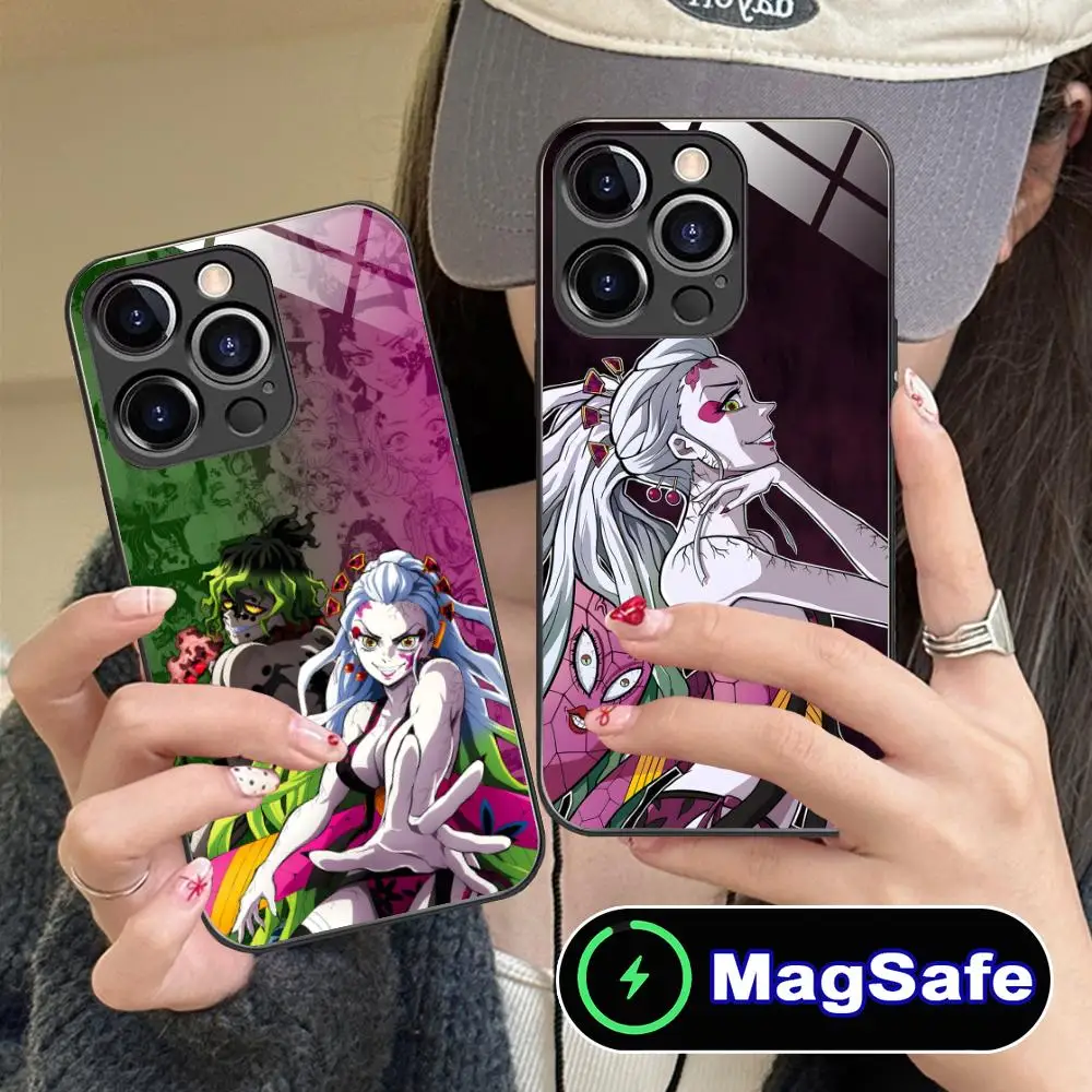 

Demon Slayer Daki Gyutaro Phone Case for iPhone 16 15 14 13 12 11 Pro Max Plus Mini MagSafe Glass Colour Printing Cover Pretty