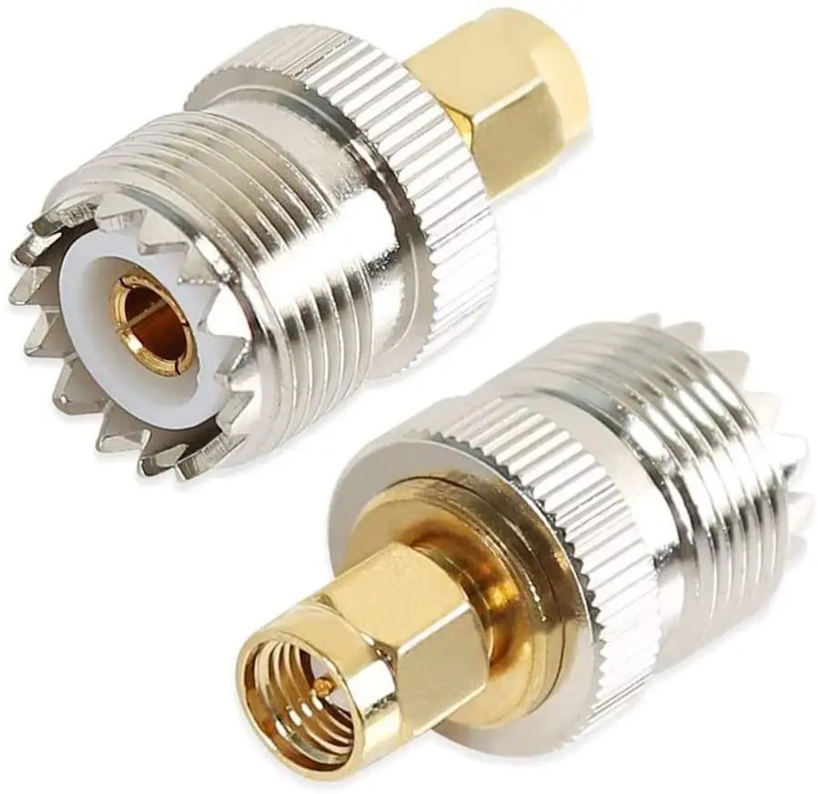 Eightwood 2pcs SMA to UHF RF Coaxial Adapter SMA Plug Male to UHF SO-239 Jack Female RF Coaxial Connector for Ham Two Way Radio