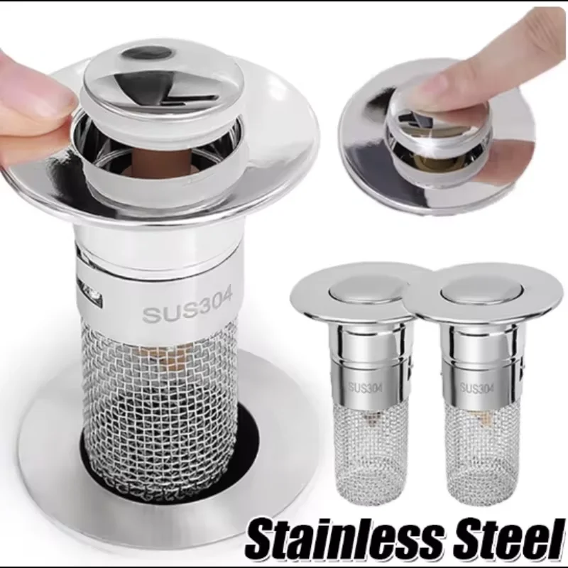 

Steel Floor Drain Filter Screen Pop-up Bounce Core Drain Plug Washbasin Floor Drain Sink Filter Plug Anti Odor Filter Accessorie