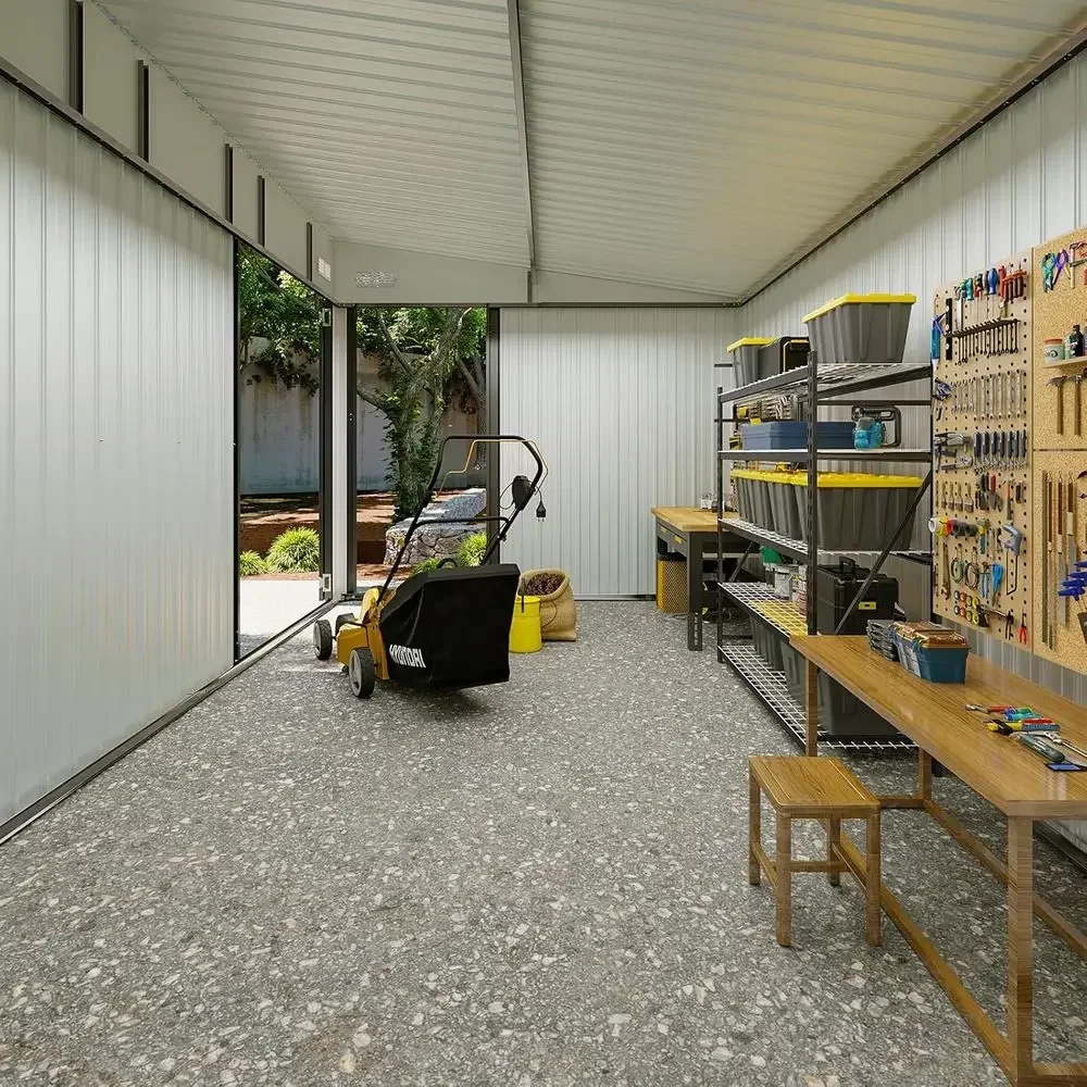 8'x12' Outdoor Lean-to Storage Shed with Triple Galvanized Steel, Dual Lock, Sloped Roof for Mower, Bike, Garden Tools (Black)