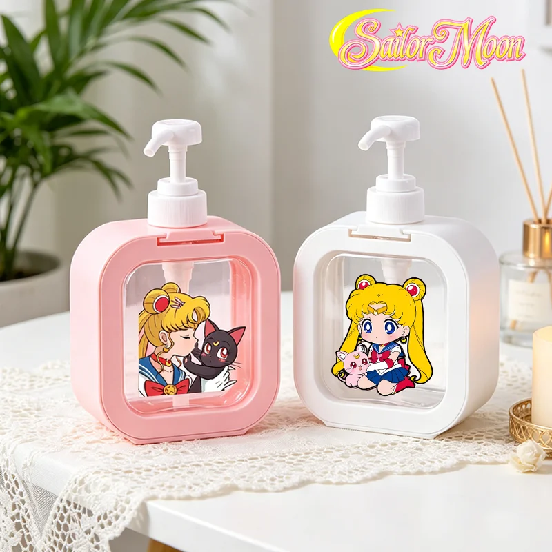 Sailor moons dispensador de sabão líquido bomba de mão feminino kawaii anime recarregável shampoo garrafa de plástico portátil mão garrafa de sabão presente