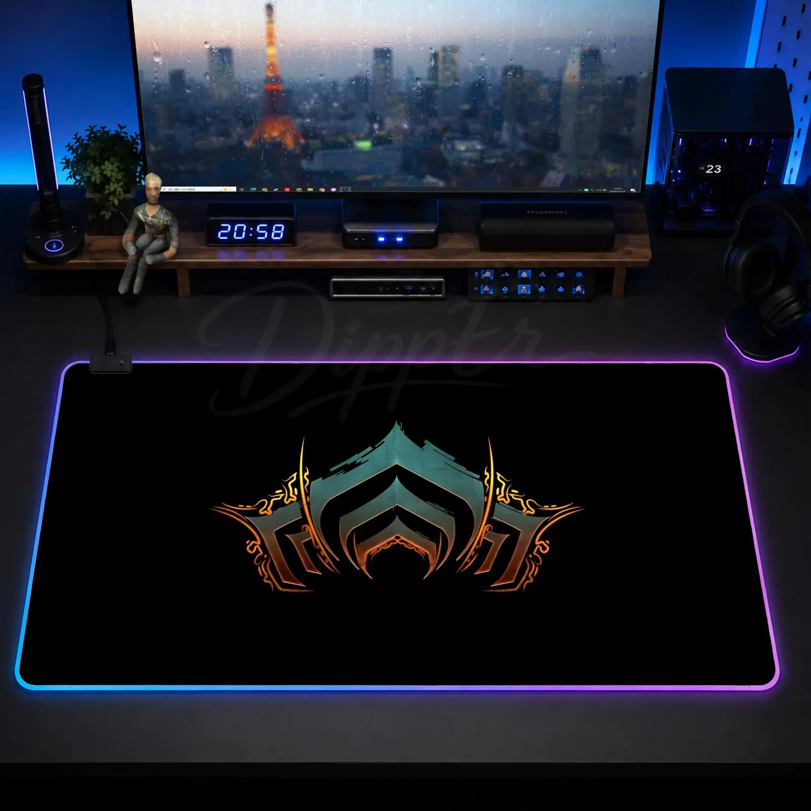 A-Warframe Mouse Pad Large Size LED Glowing Table Pad XXL Gaming Non-slip Rubber Mat With Backlight
