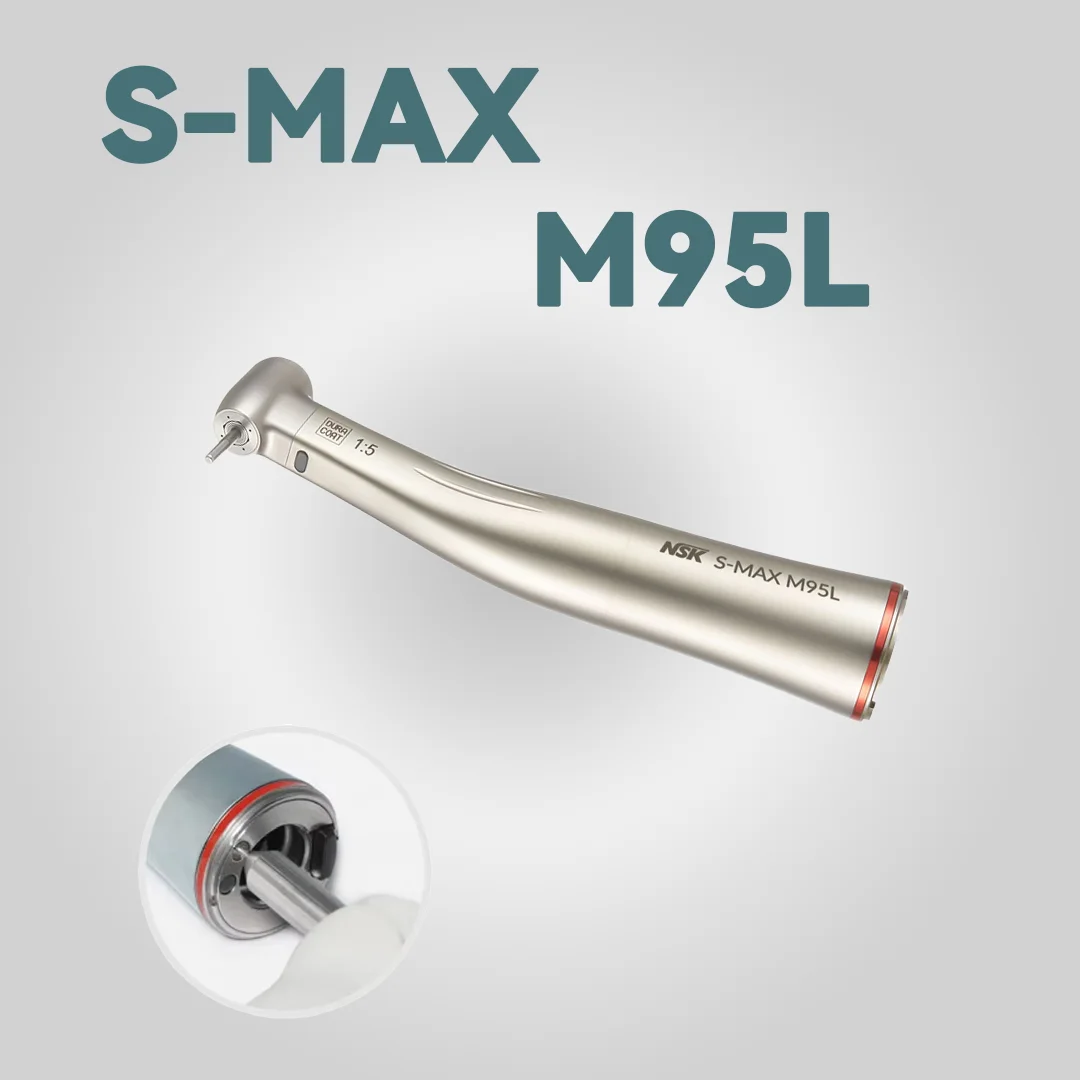 NSK S-MAX M95L Optic Fiber 1:5 Increasing Speed Contra Angle Handpiece Red Rings contraangulo Spray Air On/Off Switch Dental Pen