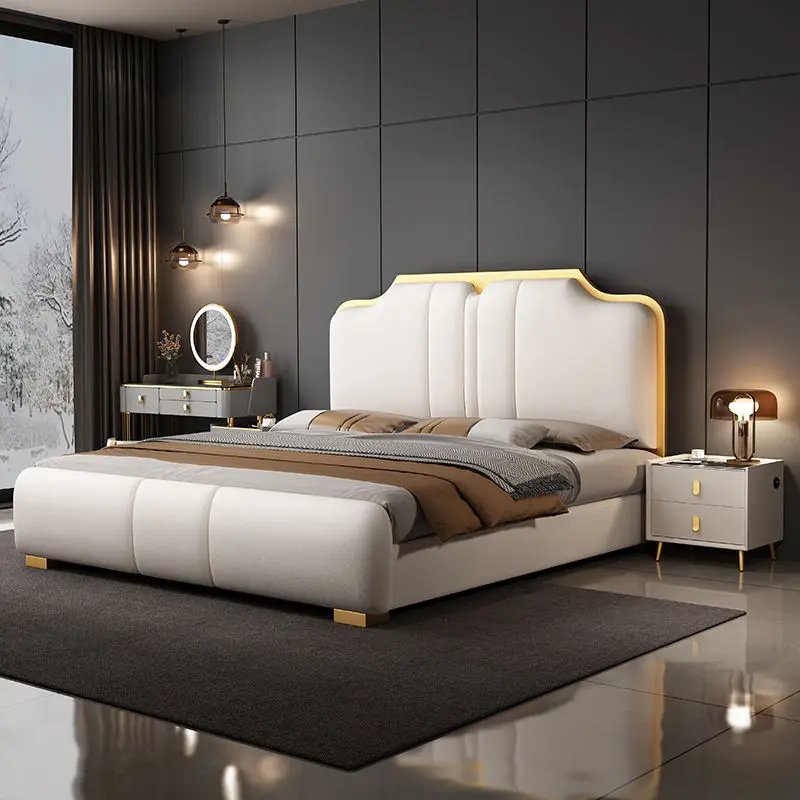 Modern Luxury Wood Bedroom Furniture Soft Up-holstered Beds king Side Double Bed Frame Queen Storage Marriage Set Designs Latest