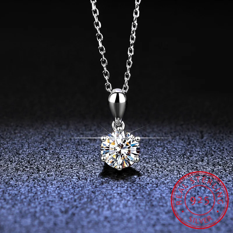 

Certified Moissanite Diamond Fashion Wedding Pendant Necklace for Women 925 Sterling Silver Long Chain Luxury Jewelry