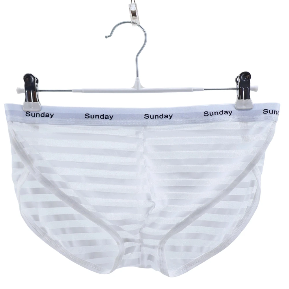 Men's Striped Mesh Briefs Mid Waist Loose Pouch Underwear Breathable Soft Thin Underpants For Daily Home Wear White Orange Gray