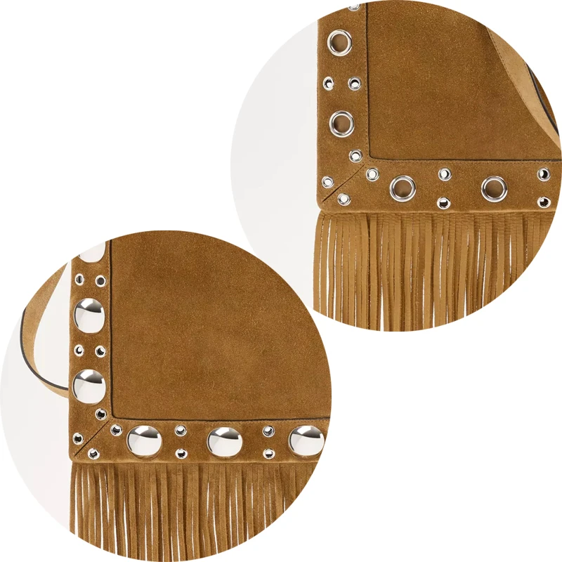 Bohemian Vintage Faux Suede Shoulder Bags For Women Luxury Designer Handbags Purses 2025 New In Tassel Rivet Shoulder Crossbody image 4