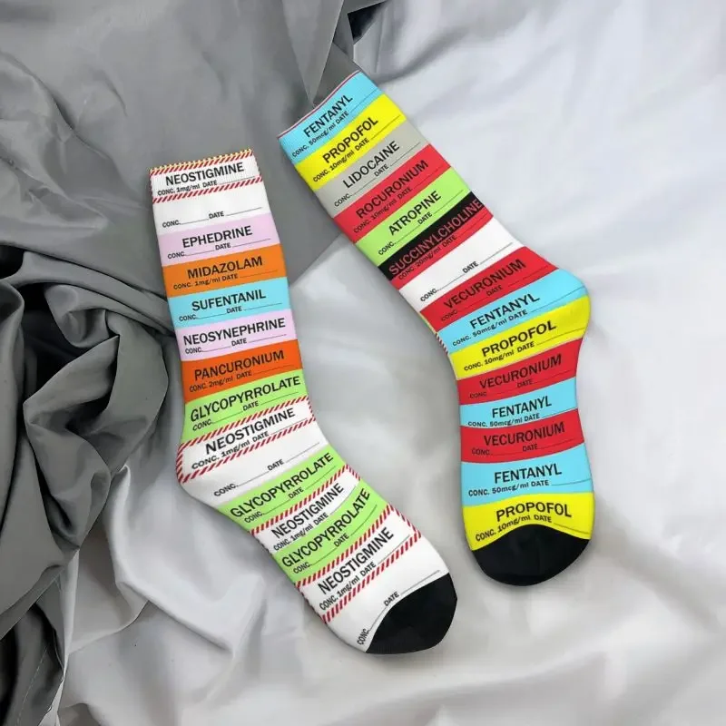 Men and Women's Anesthesia Medical Nurse Crew Socks, Medical, Medication, Labels, Dress, Y2K, Fashion