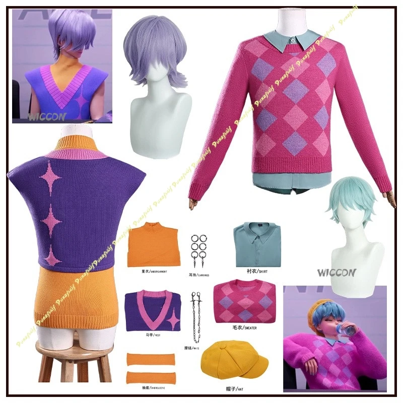 أزياء ساجا للأولاد التأثيرية HUNTR/X بدلة سر الطفل سترة الخريف شعر مستعار للرجال KPop شيطان الملبس حفلة يومية عيد الميلاد والهالوين