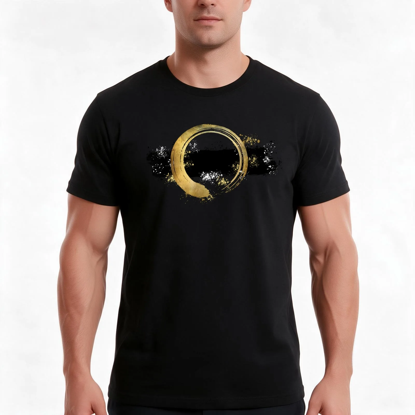 Zen Gold Enso Circle, Circle Brush, Japanese Circle, Zen circle T-Shirt, Summer Casual Cotton Tee, Oversized Streetwear Tops