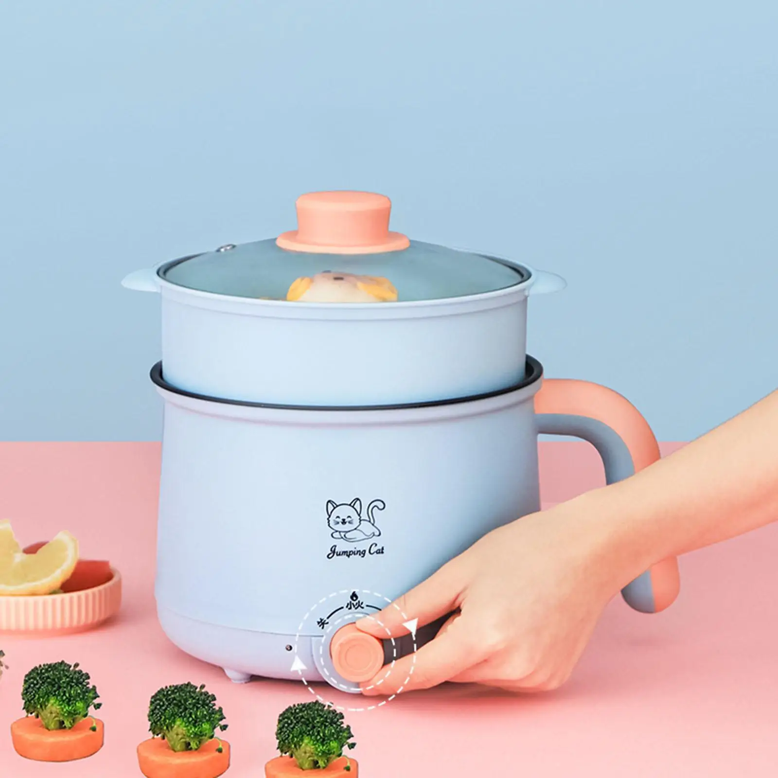 Small Electric Cooker 1.8L Non Stick Hot Pot Ramen Noodle Cooker with Steamer Portable Adjustable Temperature for Dorm Travel