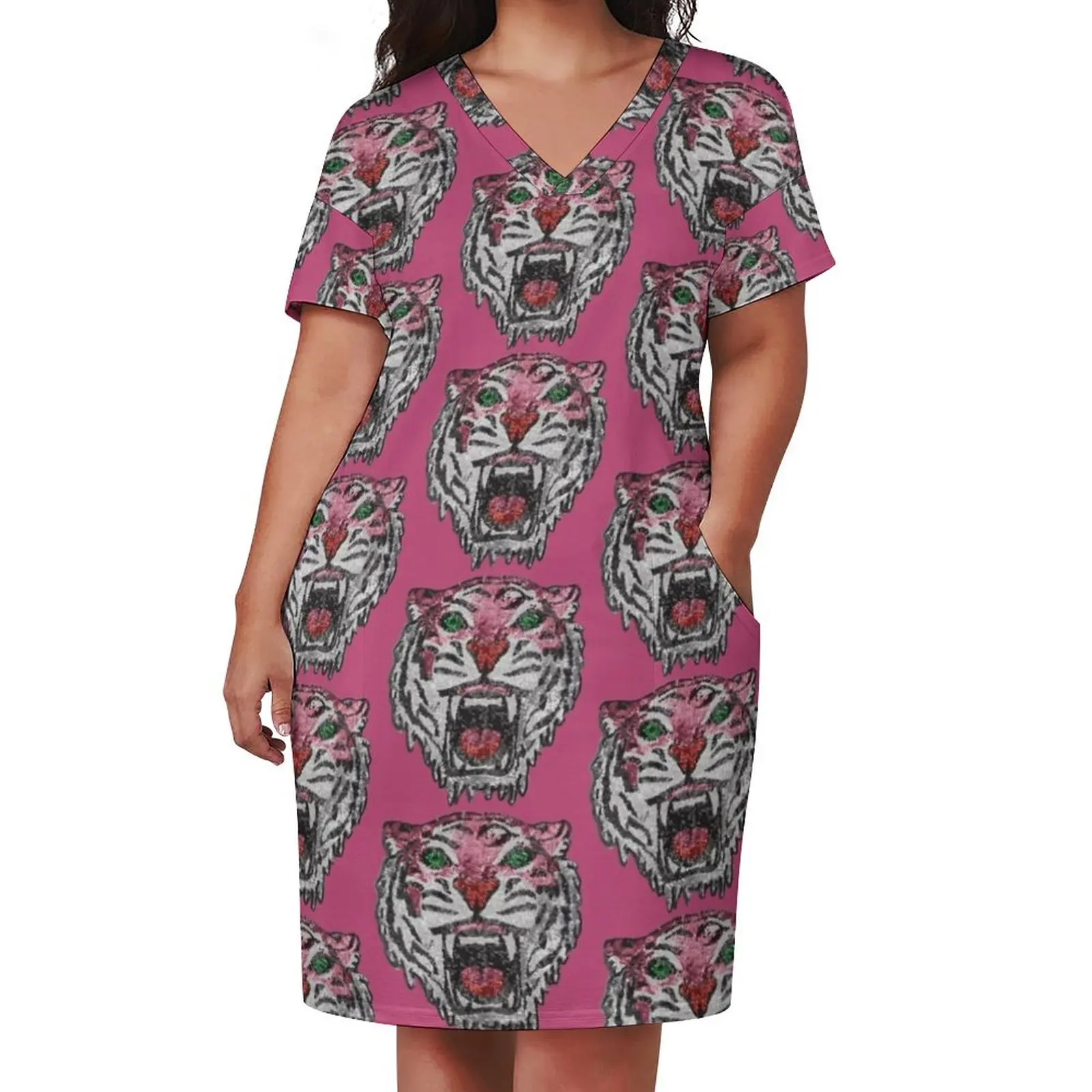 Sequin Tiger Head Loose Pocket Dress women