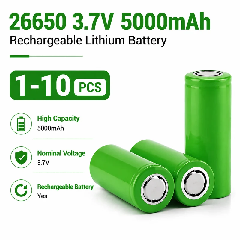 Original 26650 3,7 V 5000 mAh wiederaufladbare Lithium-Batterie für Elektrowerkzeuge, starke Taschenlampe, Powerbank, Elektrofahrzeug-Wechselrichter
