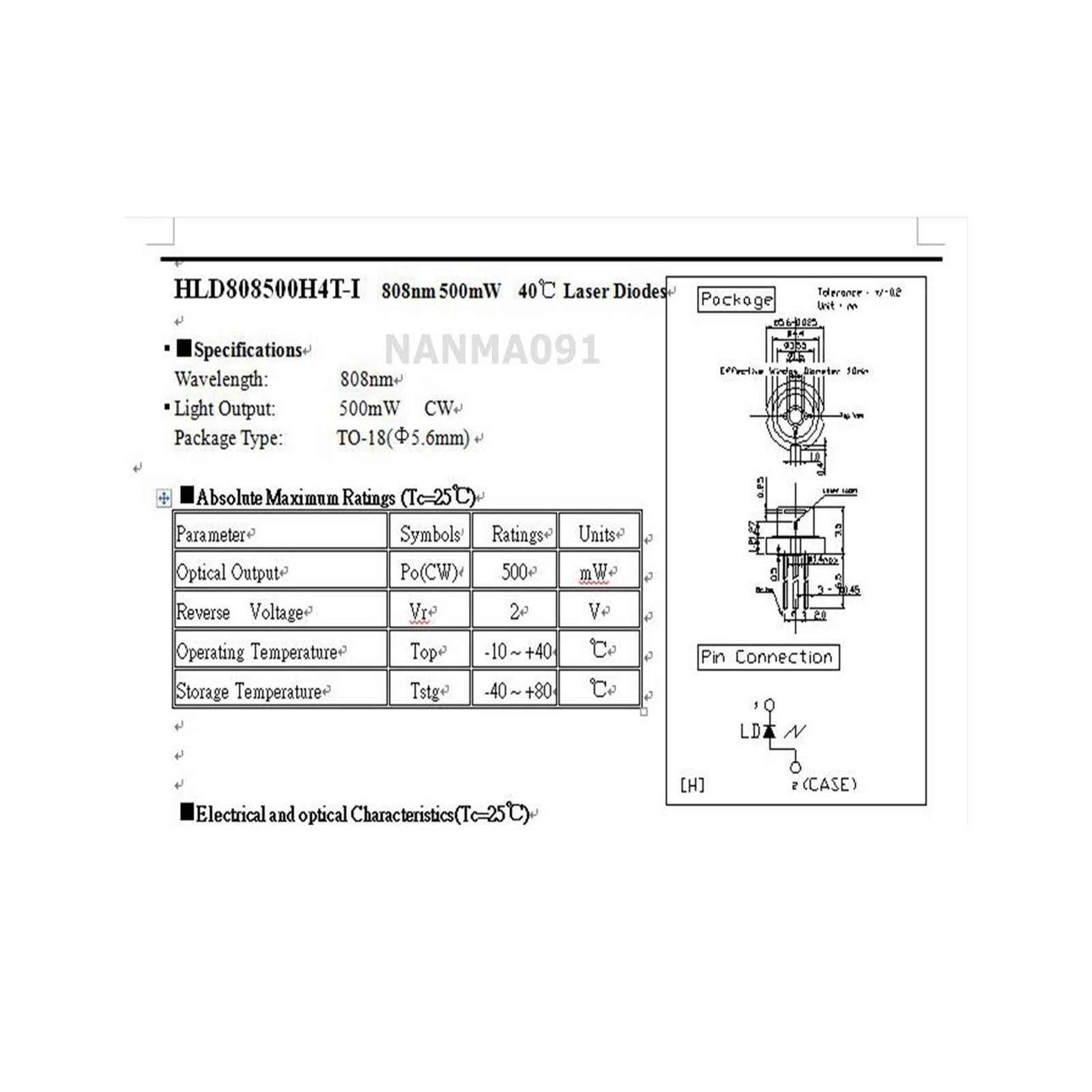 Diodo laser infravermelho do IR, C-montagem, semicondutor, LD, 2000mW, 2W, 808nm, 810nm