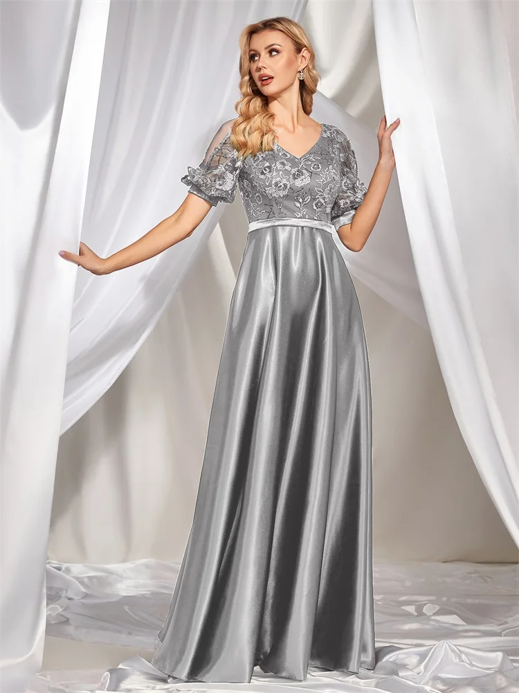 XUIBOL Lucyinlove elegante manica corta abito da sera formale in raso 2024 donne di lusso sirena abito da festa di nozze Cocktail Prom