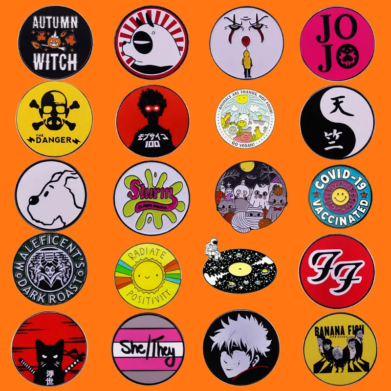 Cartoon Round Anime Enamel Pins Fashion Anime Badges Collecting Backpack Hat Bag Decorate Metal Brooch Boutique Medal Gift