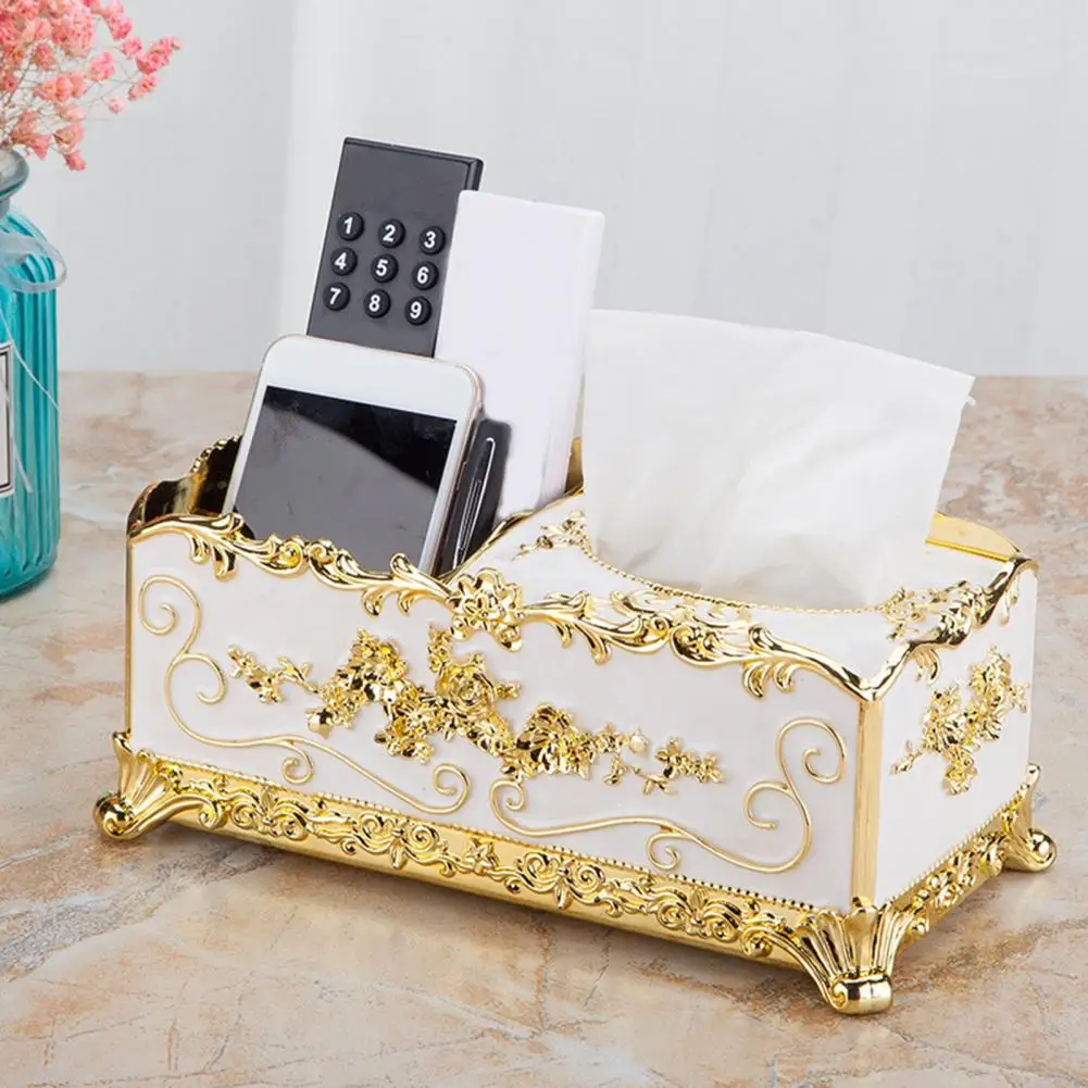 Nordic Style Tissue Box with Cover ABS Light Luxury Embossed Design Napkin Case Elegant Tissue Box with Remote Control Holder