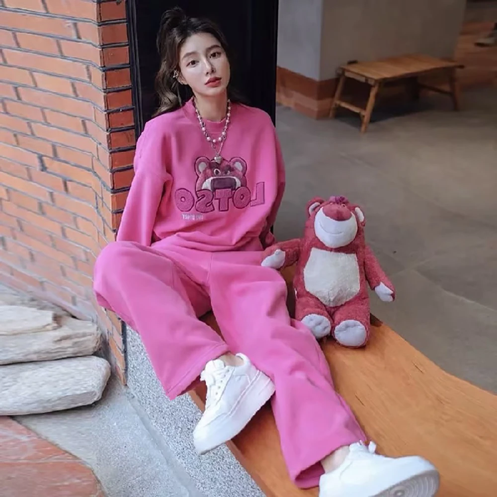 Miniso Toy Story Lotso 2023 New Pajamas Long Sleeve Loungewear Plus Fleece Hoodie Outerwear Two Piece Girl Birthday Gift