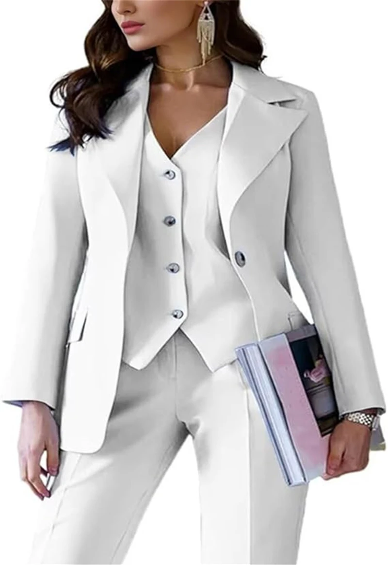 Traje elegante de 3 piezas para mujer, trajes de oficina de negocios para mujer, trajes casuales de esmoquin ajustados para mujer (Blazer + chaleco + pantalones)