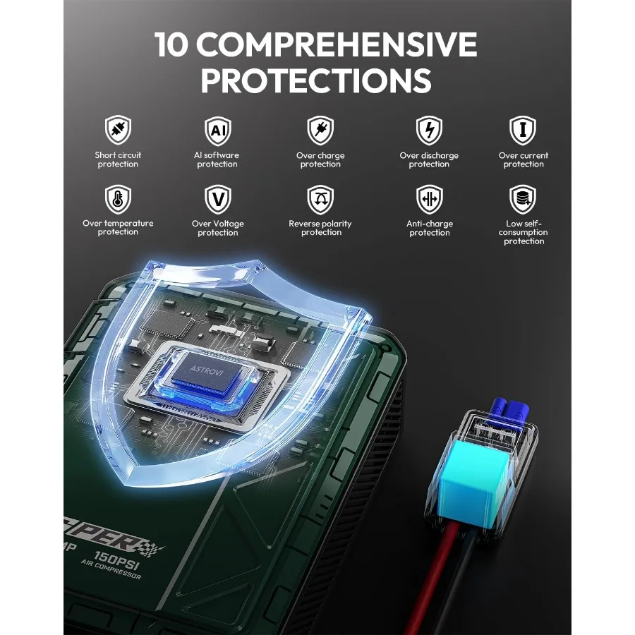 كاتب الانتقال المحمول مع ضاغط الهواء 2000A 150PSI للسيارات 12 فولت 8L الغاز و 6L الديزل التوافق شاشة الكريستال السائل المدمج ضوء #6