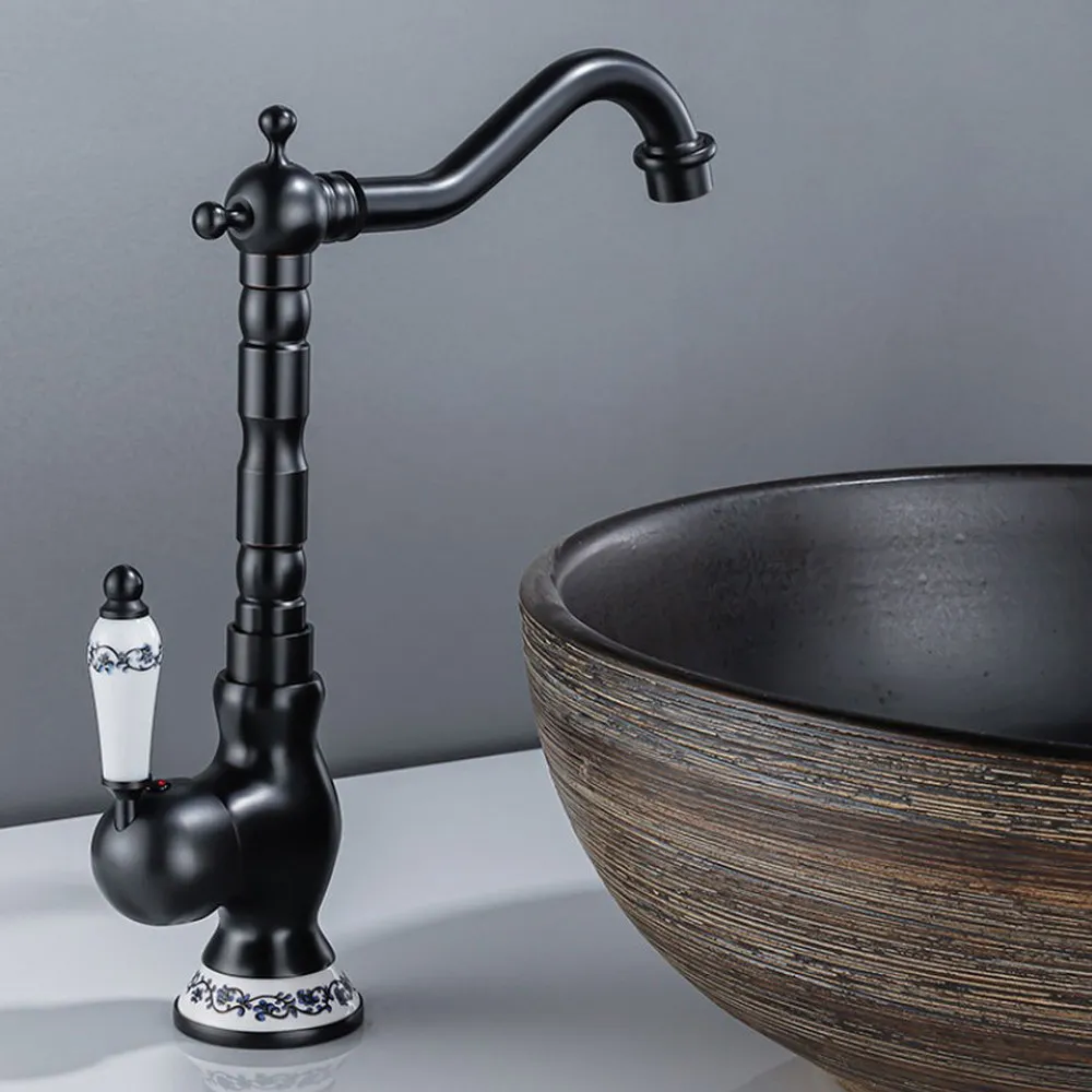 

Black Oil Brass Kitchen Faucet Swivel Bathroom Sink Faucet Hot and Cold Water Mixer Tap Single Hole Mixer Tap
