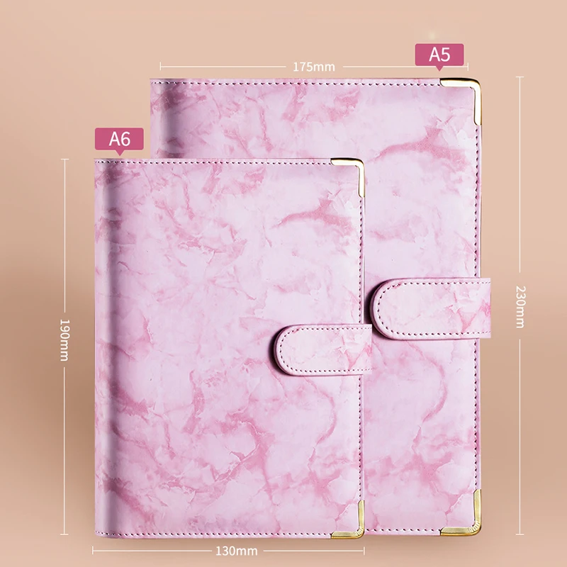 A5 A6 PU Leather Notebook Cover Marble Binder Budget Planner Loose-leaf 6 Hole Binder with Metal Corner Money Saving Organizer