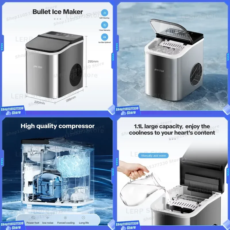 Jimi Star Hot Selling Portable Stainless Steel 12KG/Day Bullet Ice Maker for Hotel&Restaurant Use
