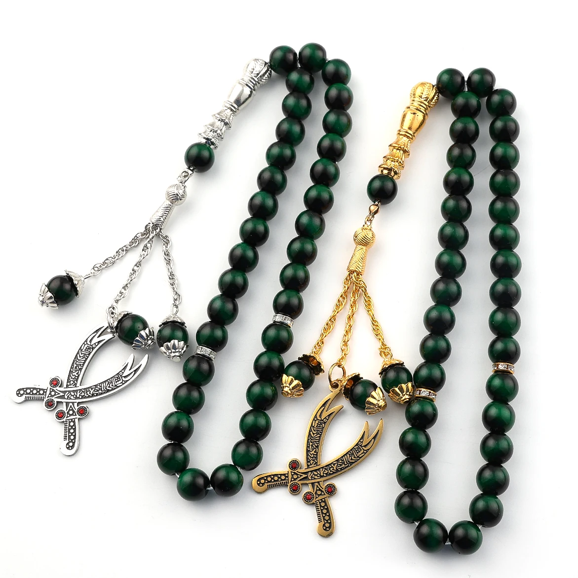 Porte-clés classique avec breloque Allah, perles de prière en pierre naturelle pour hommes et femmes, bijoux musulmans en acier inoxydable, cadeaux