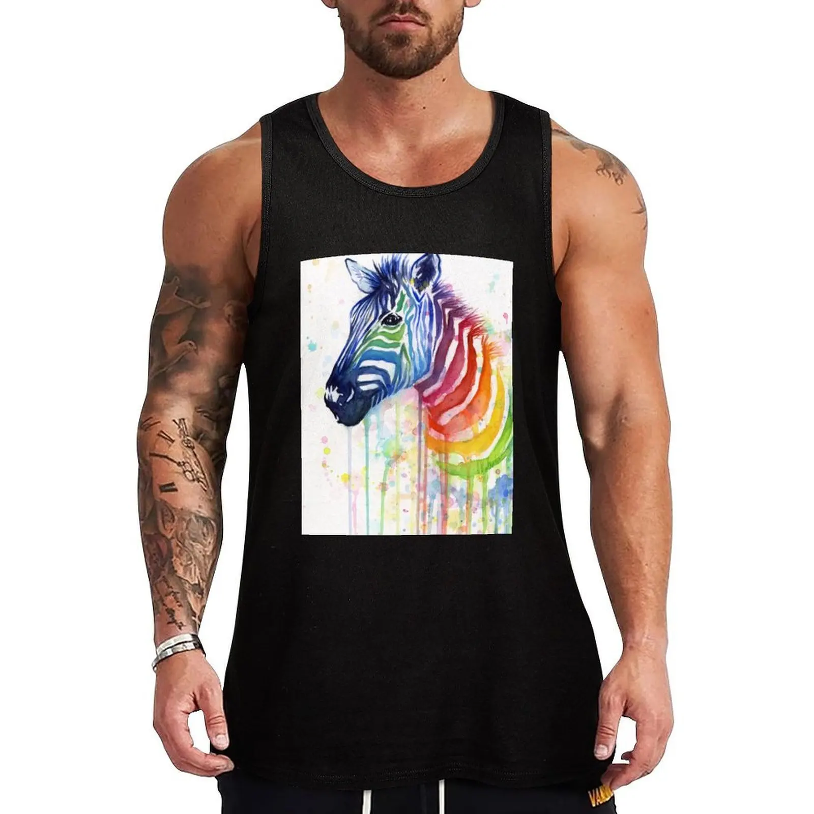 

Rainbow Zebra Watercolor Animal Painting Tank Top Men's t-shirt anime t-shirts Bodybuilding shirt vests for men