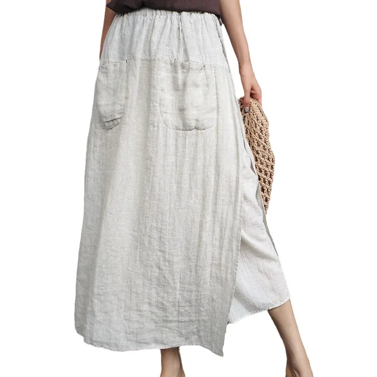 Linen large slit skirt pants one-piece women's spring and summer loose oversized casual cropped pants