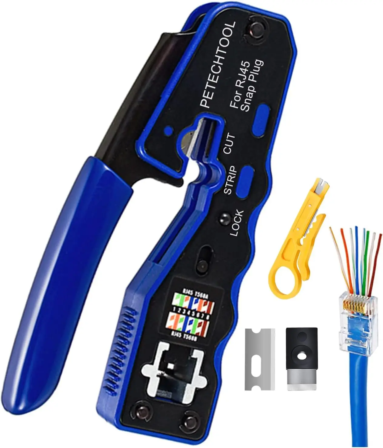 

Professional RJ45 Crimp Tool with Cutter for Cat6a Cat6 Cat5e Ethernet Connectors, Easy Pass Through Design