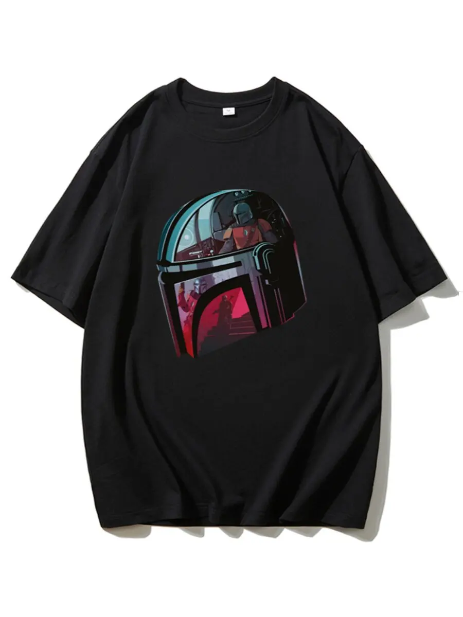 

Футболка с принтом головного убора из фильма «Мандалорец» в стиле ретро по мотивам «Звездных войн» — мужская, женская и детская футболка с короткими рукавами для фанатов кино.