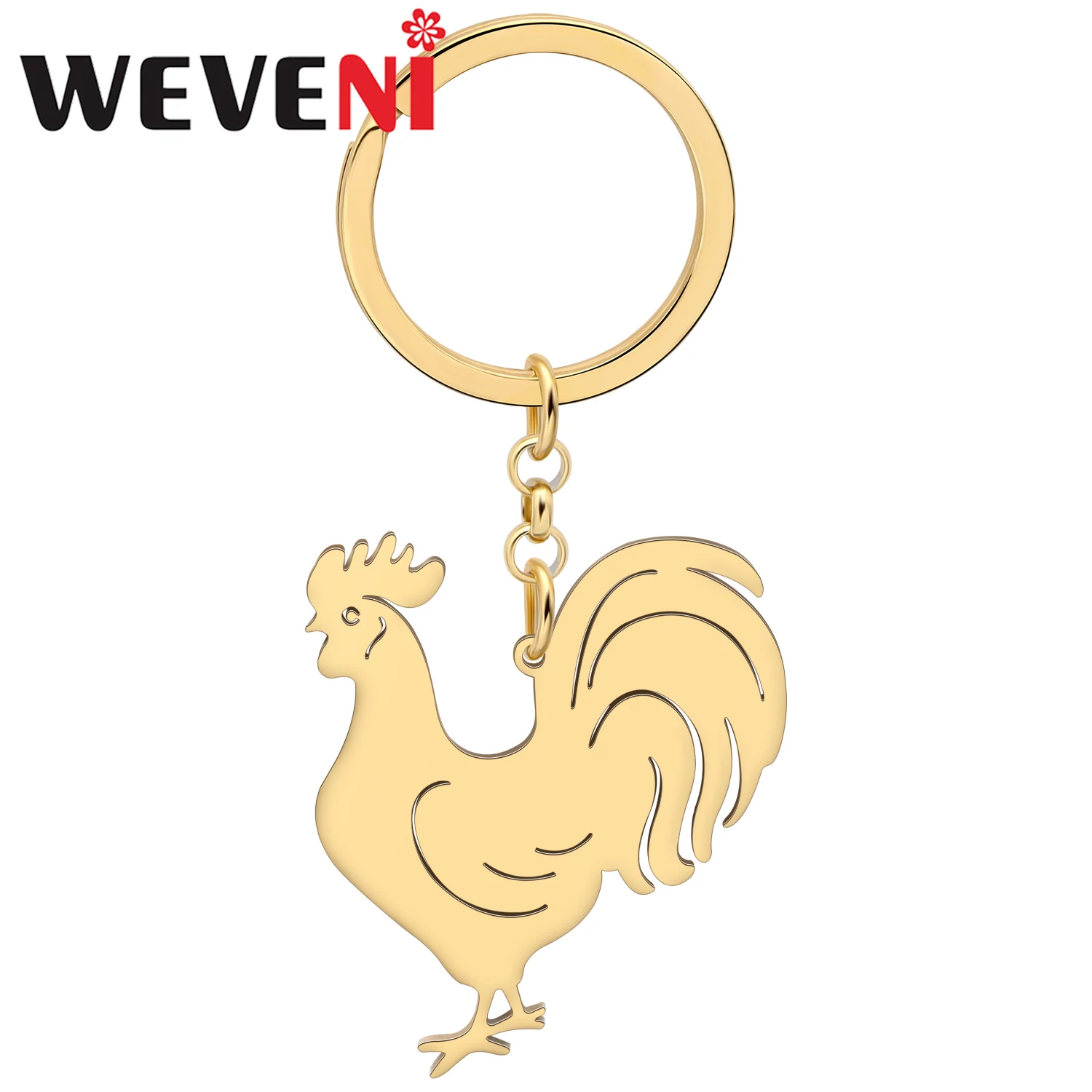 WEVENI Handbag Car Key Chain Rooster Chicken Stainless Steel Keychians Keyring Fun Farm Animal Jewelry For Women Girls Kid Gifts