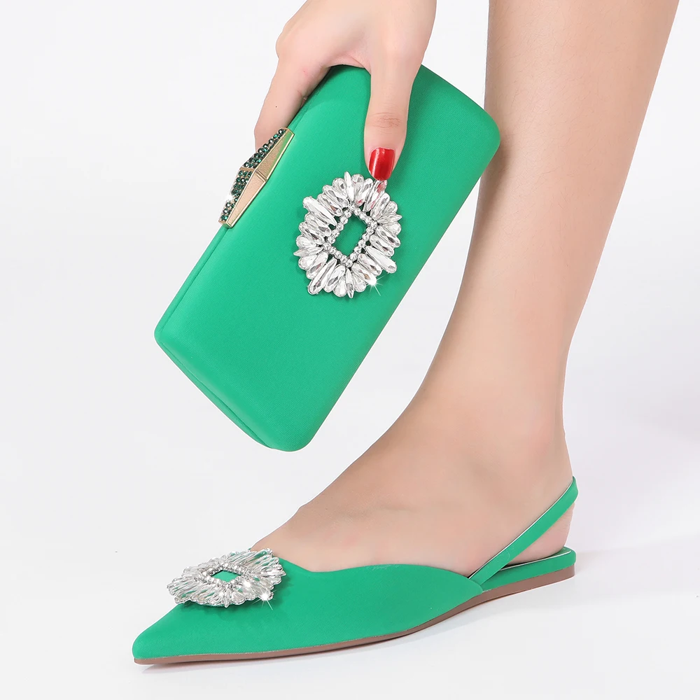 2022 New Fashion Designs Women's Pointed-Toe Sling Back Flats With Clutch French Style Shoes Matching Bag Set