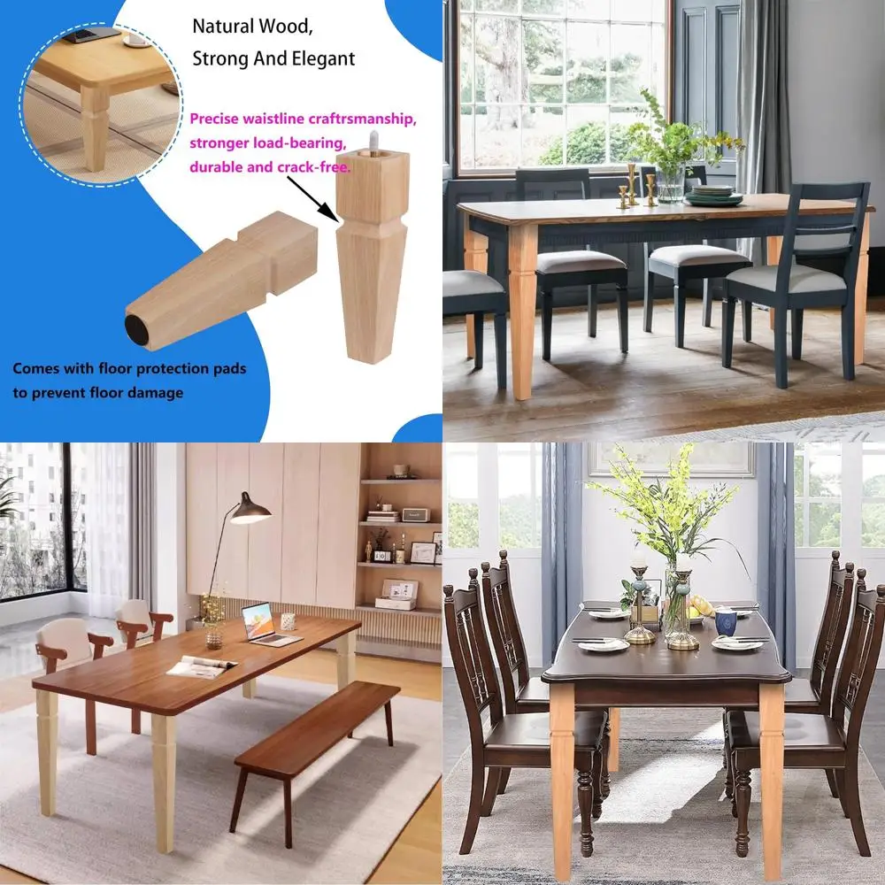 

30 Inch Unfinished Oak Furniture Legs - Heavy Duty Tall Wooden Legs Set of 4 for Tables, Benches, Ottomans (Natural)